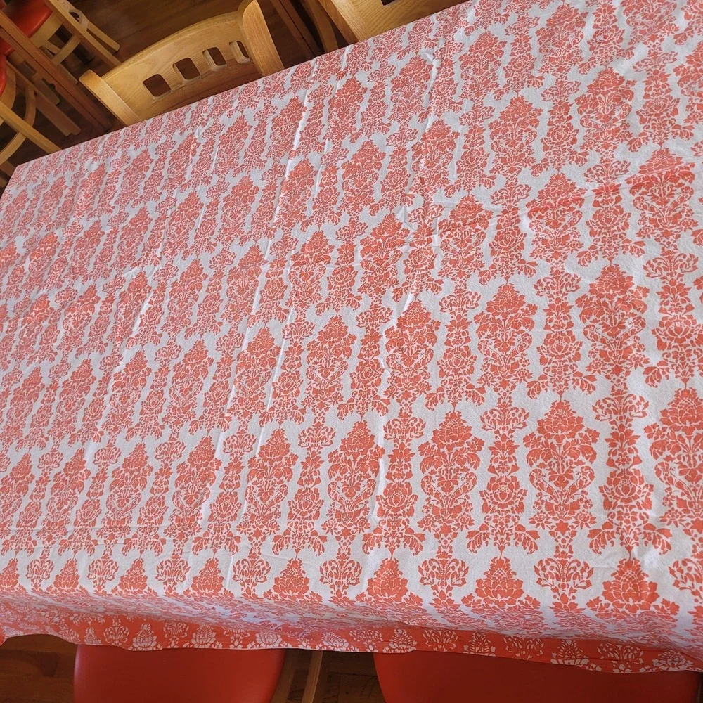 78x60 Nicole Miller Orange Floral Tablecloth 4 Cloth Striped Napkins Spring